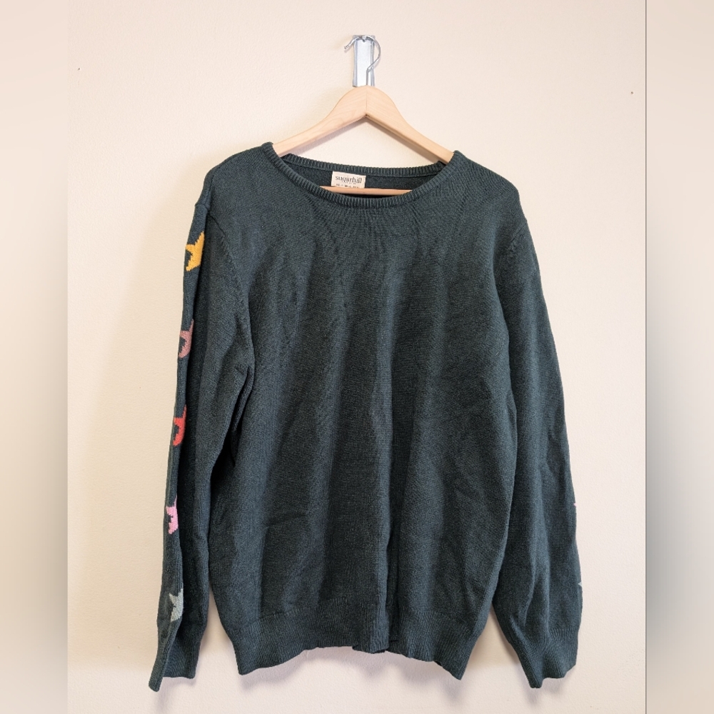Sugarhill Brighton Star Sleeve Sweater Forest Green US 14 Crewneck